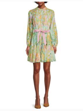Antonio Melani Brynn pin tuck detail mock neck and tie belt waist dress size 6